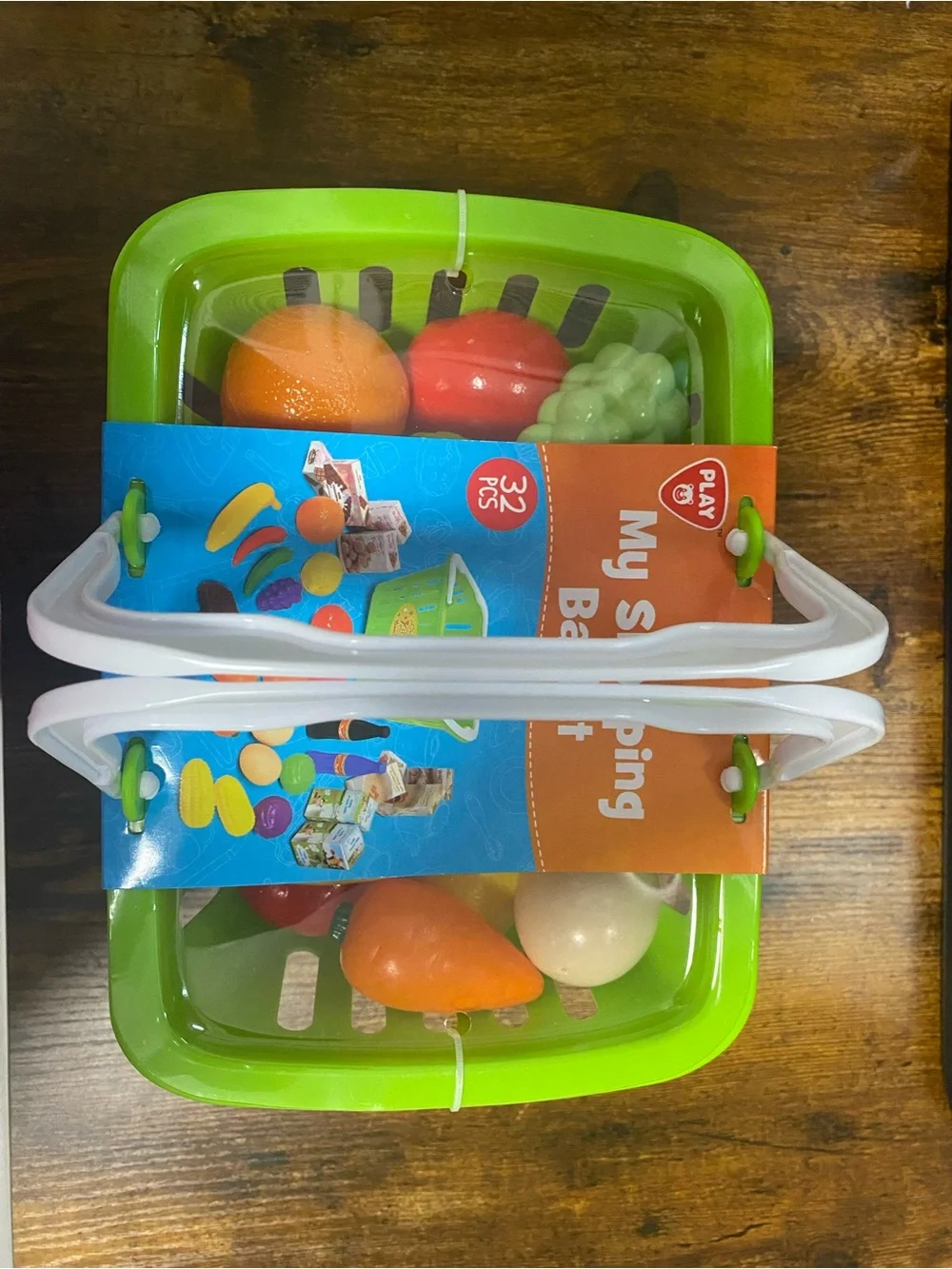 My Shopping Basket Kids Toy - Green Play Basket with Assorted Fruit